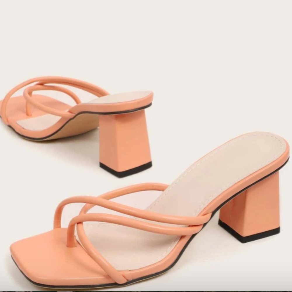 Thin Strap Chunky Heeled Thong Sandals
